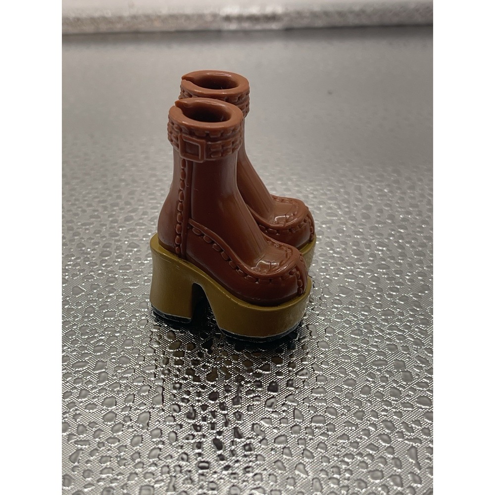 Barbie My Scene Brown Tan‎ Chunky Heel Buckle Boots#4